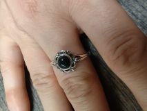 .925 Sterling Silver Ring With Polished Round Top Black Onyx Stone / Size 9.25