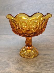 Vintage L.E. Smith Amber Moon And Stars 7" Compote Candy Bowl 1950- 1960'S Era