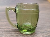 Vintage Hazel-Atlas Avocado Green Glass Barrel Toothpick Holder 2-3/8" 1950's
