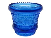 Vintage Blue Glass Holly and Berry Toothpick Holder 2-3/8"