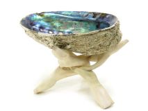 5" to 6" Abalone Smudge Bowl with 6" Wooden Tripod Stand Set