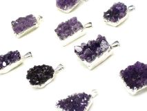 Small Amethyst Druze Pendants Silver Wrapped Edges and Bail Bulk Pricing