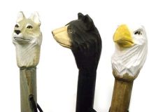 3-D Carved Animal Hiking Stick Staff Mushroom Hunting 3 Style Choice Wolf, Eagle and Black Bear 