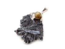 Black Kyanite Pendant 1 1/2" with Citrine Druze Nugget #CB02