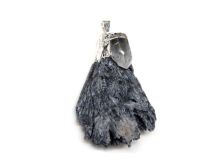 Black Kyanite Pendant 2" with Crystal Quartz Prism QB06