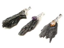 Black Kyanite Pendant with 3 Quartz Prism Choices