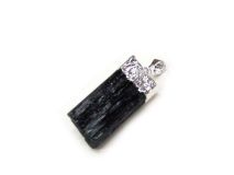 Black Tourmaline Pendant Charm 1 1/8" With Silver Bail #TR01