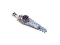 Blue Kyanite Pendant  1 5/8" L  with Amethyst Nugget and Silver Bale #AM02