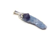 Blue Kyanite Pendant 1 1/2" L  with Amethyst Nugget and Silver Bale #AM04