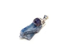 Blue Kyanite Pendant 1" L  with Amethyst Nugget and Silver Bale #AM05