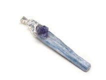 Blue Kyanite Pendant 2 1/4" L  with Amethyst Nugget and Silver Bale #AM06