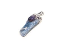 Blue Kyanite Pendant 1 3/8" L  with Amethyst Nugget and Silver Bale #AM07