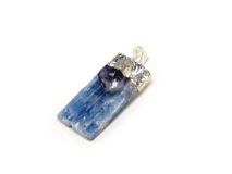 Blue Kyanite Pendant 1 1/4" L  with Amethyst Nugget and Silver Bale AM09