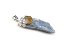 Blue Kyanite Pendant 1 5/8" L with Citrine Nugget and Silver Bale #CT02