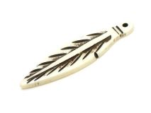 Black Detail Feather Pendant Carved Buffalo Bone 2 1/4" Thin Style