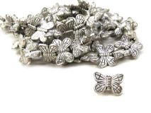 Zinc 3/8" Butterfly Spacers Beads apx 50 Beads per Strand Silver w Black Detail