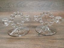 Antique Imperial Glass Bubble Double Candlesticks Pair 1930'S-1940's Era