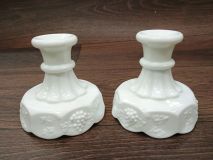 Vintage Westmoreland Paneled Grapes White Milk Glass Candle Holders 4" Pair 1950'S Era