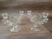 Antique Paden City Glass Pattern 221-2 Etched Double Candlesticks Pair 1930's