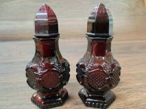 Pair Avon Cape Cod Ruby Red 4-3/8" Salt & Pepper Shakers 1975-93 Era