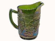Imperial Grape and Vine Green Carnival Glass 6" Pitcher 1950's-60's - flea bit chip