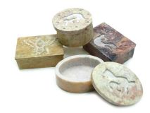 Carved Lid Soapstone Ring Trinket Box 2" x 3"