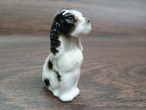Vintage Black White English Springer Spaniel 2-1/2" Porcelain Dog 1950's 