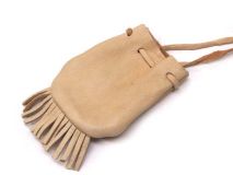 Cream Fringed Leather Medicine Bag Necklace 3 1/4" x 2" USA made #DF09