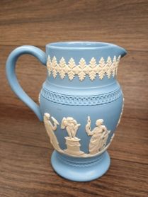 Dudson Hanley Cream on Blue Jasper Ware 5" Pitcher with Grecians 1950's 