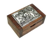 Elephant Wooden Trinket Box Black Patina Foil