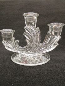 Vintage Fostoria Navarre Etched Baroque Shape Crystal Triple Candlestick Holder 8" 1936 - 1980'S Era
