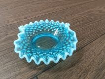 Fenton #3926-BO Blue Opalescent Hobnail Double Crimped 5-5/8" Bonbon 2 Sides up Dish 1940-55's Era