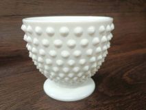 Fenton White Milk Glass Hobnail 4-5/8” Footed Candy Dish Bowl 1963-73's Era