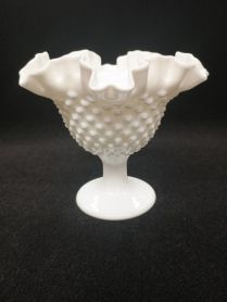 Fenton #3727 White Milk Glass Ruffle Hobnail Footed 6" Compote Candy Dish 1974-79's Era