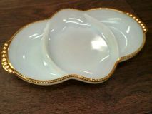 Fire King Three Section Divided Milk Glass 11" Serving Relish Tray with 22K Gold Trim 1950's Era
