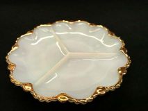 Anchor Hocking Golden Anniversary Milk Glass 10" Divided Plate With 22k Gold Trim 1950'S Era
