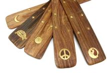 Incense Burners Brass Inlayed Wooden Tray Assorted Mix