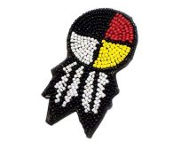 Four Directions and Eagle Feathers Seed Bead Rosette Beadwork 3" x 1 5/8"