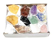 Quartz, Calcite, Obsidian Assorted Mix of Rough Cut Stone Pieces Sold by the Flat 12 Pieces 