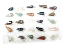 Set of 25 Gemstone Pendulums on Silver Chain with Clear Glass Ball 