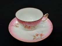 Antique Limoges Coiffe LS &S France Teacup Saucer Set Floral Gold 1890's Era