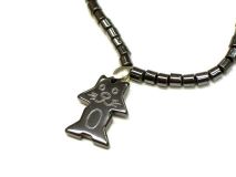 Cat Pendant Necklace 16" Beaded Hematite