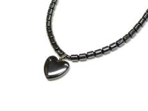 Small Heart Pendant Necklace 18" Beaded Hematite