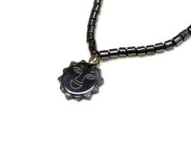 Sun Pendant Necklace 16" Beaded Hematite