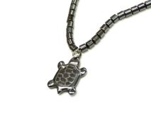 Turtle Pendant Necklace 18" Beaded Hematite