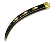 Brass Inlaid Horn Tusk 5" Pendant With Decorative Cap