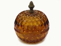 Vintage Indiana Glass Mt. Vernon Diamond Point Pattern Covered Dish Amber Glass 1960s-80s Era