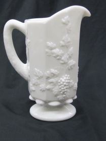 Vintage Westmoreland Paneled Grape Footed One Quart Pitcher 9" Milk Glass  1940 -1980's