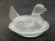 Vintage Indiana Glass Hen on Nest Covered Dish Clear Glass 1970's-80's Era