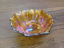 Indiana Glass Sunflower Iridescent Amber Carnival Glass 7" Dish Bowl 1960-70's Era